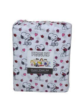 Peanuts Snoopy Hearts & Flowers Queen Sheet Set By Berkshire Valentines